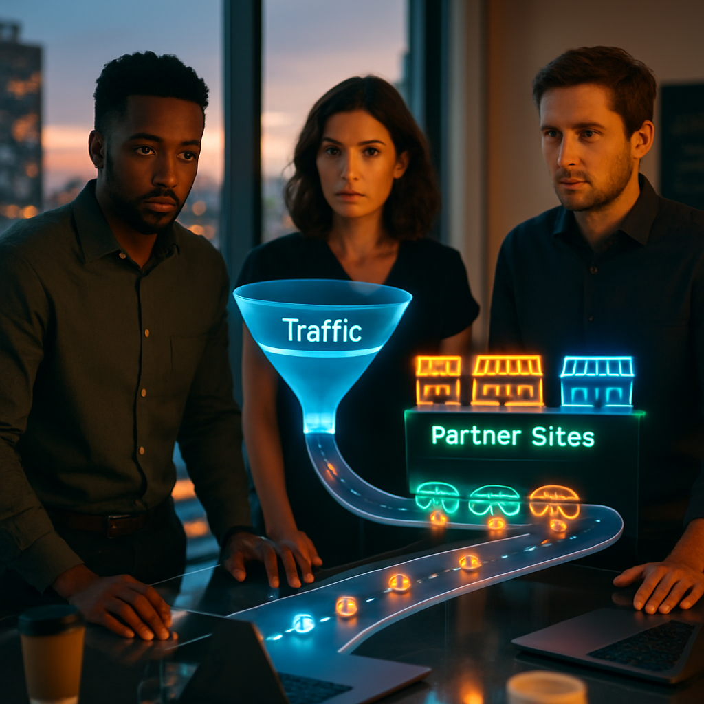 Illustration showing website traffic and monetization concepts